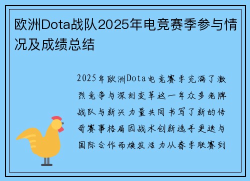 欧洲Dota战队2025年电竞赛季参与情况及成绩总结